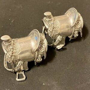 Vagabond House Pewter Western Cowboy Horse Saddle Napkin Ring  Equestrian SET